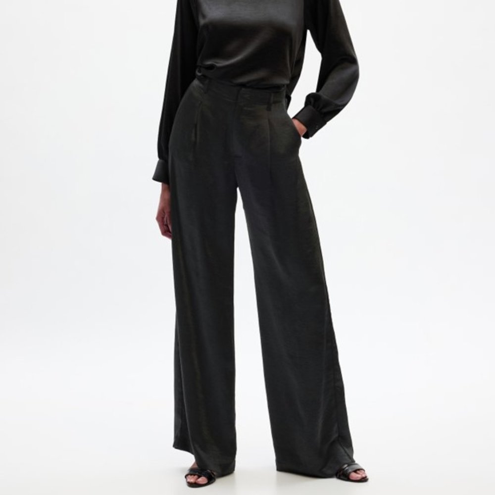 Gap High Rise Pleated Satin Wide-Leg Trousers